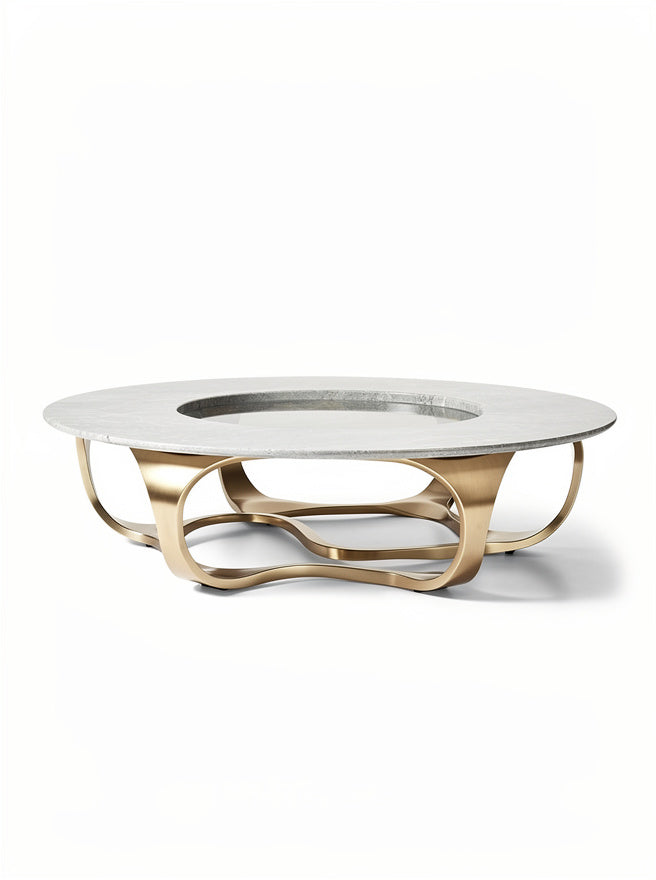 Moderne Ovalen Salontafel met Luxe Gouden Basis en Marmeren Bovenkant