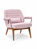 Retro Roze Fauteuil met Houten Onderstel en Lederen Armleuningen