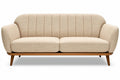 Modern beige bank met houten benen en gestreept ontwerp